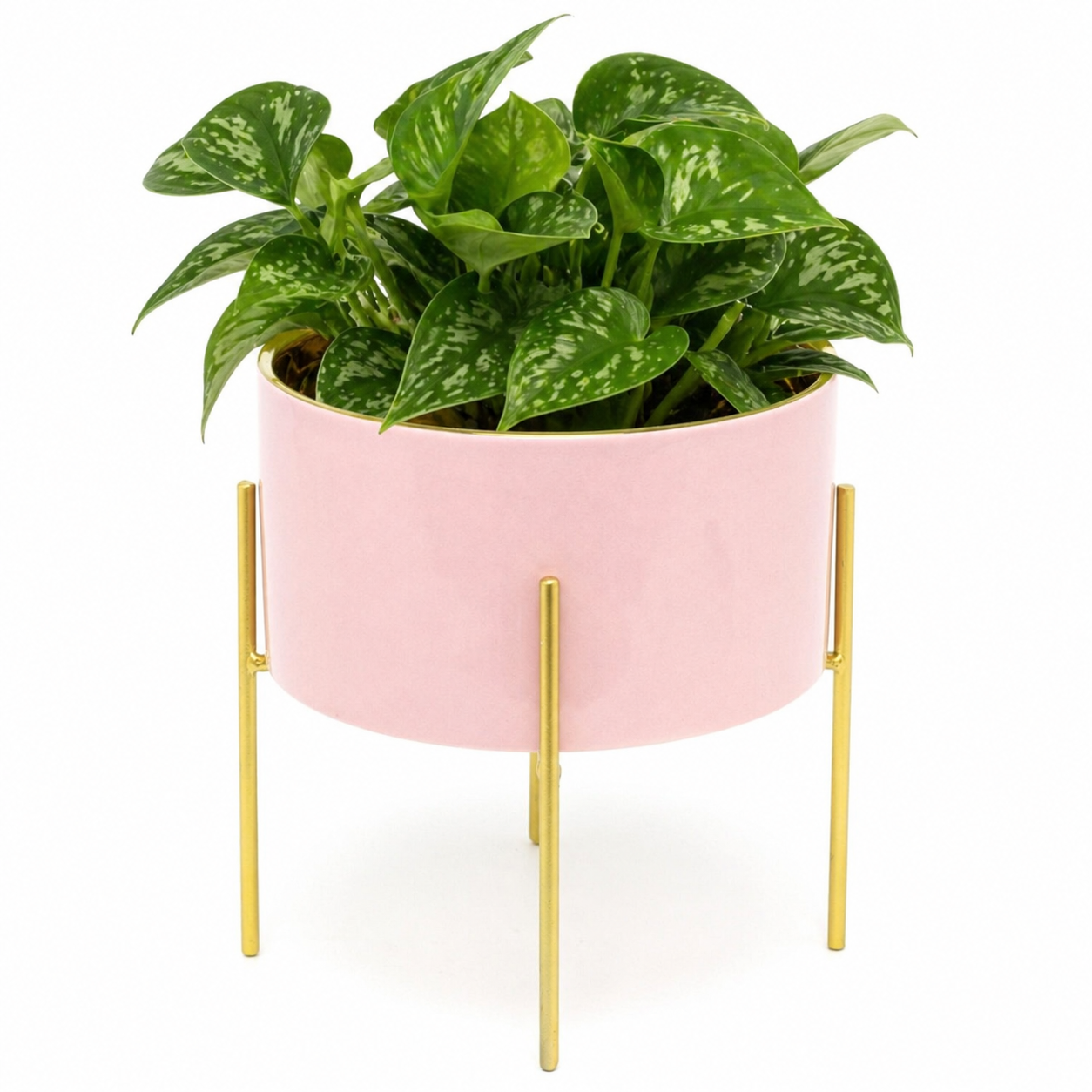 Pink And Gold Ceramic Cache Plant Pot Planter With Stand - Truly Yours