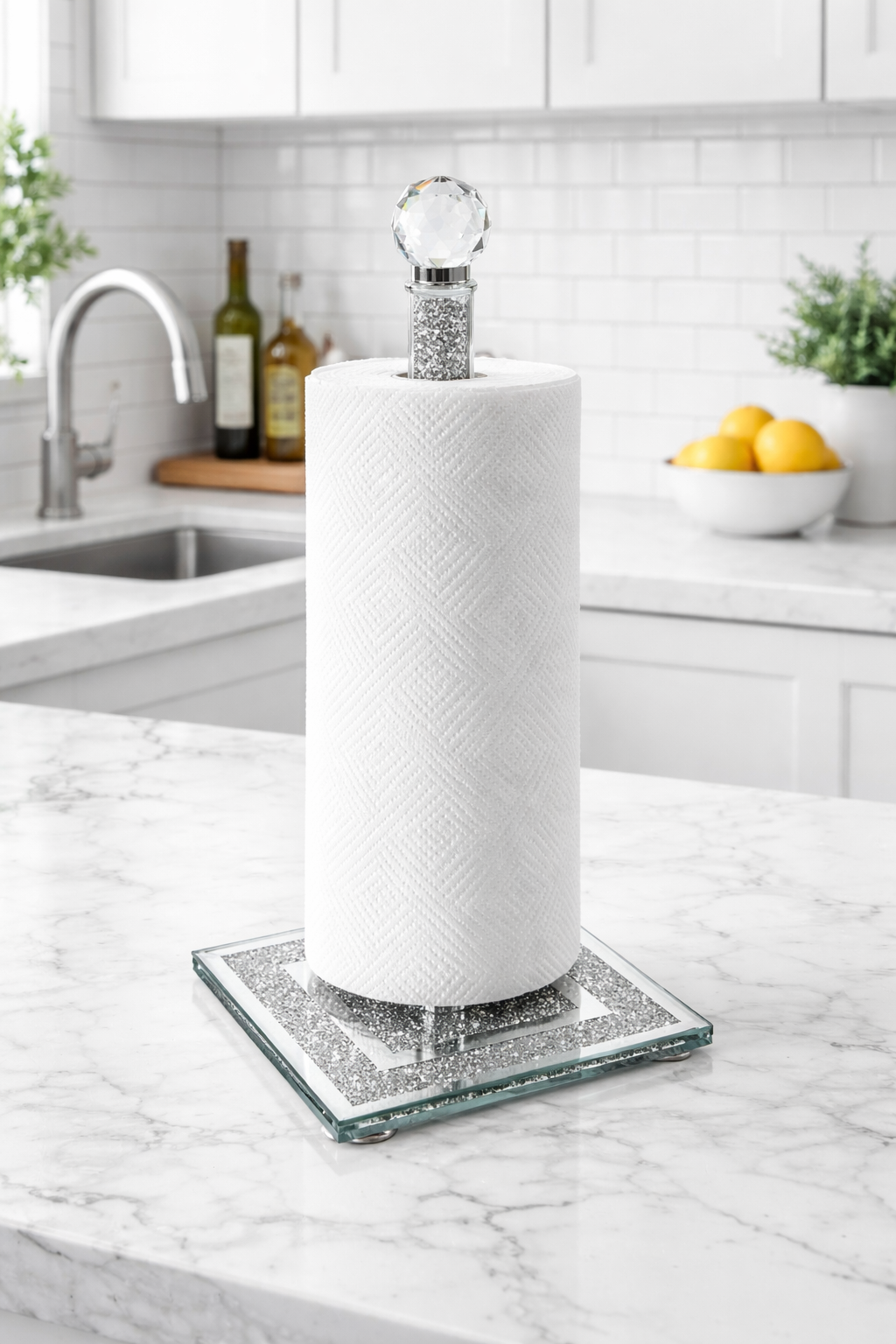 CRUSHED DIAMOND SILVER CRYSTAL FILLED KITCHEN ROLL HOLDER - Truly Yours