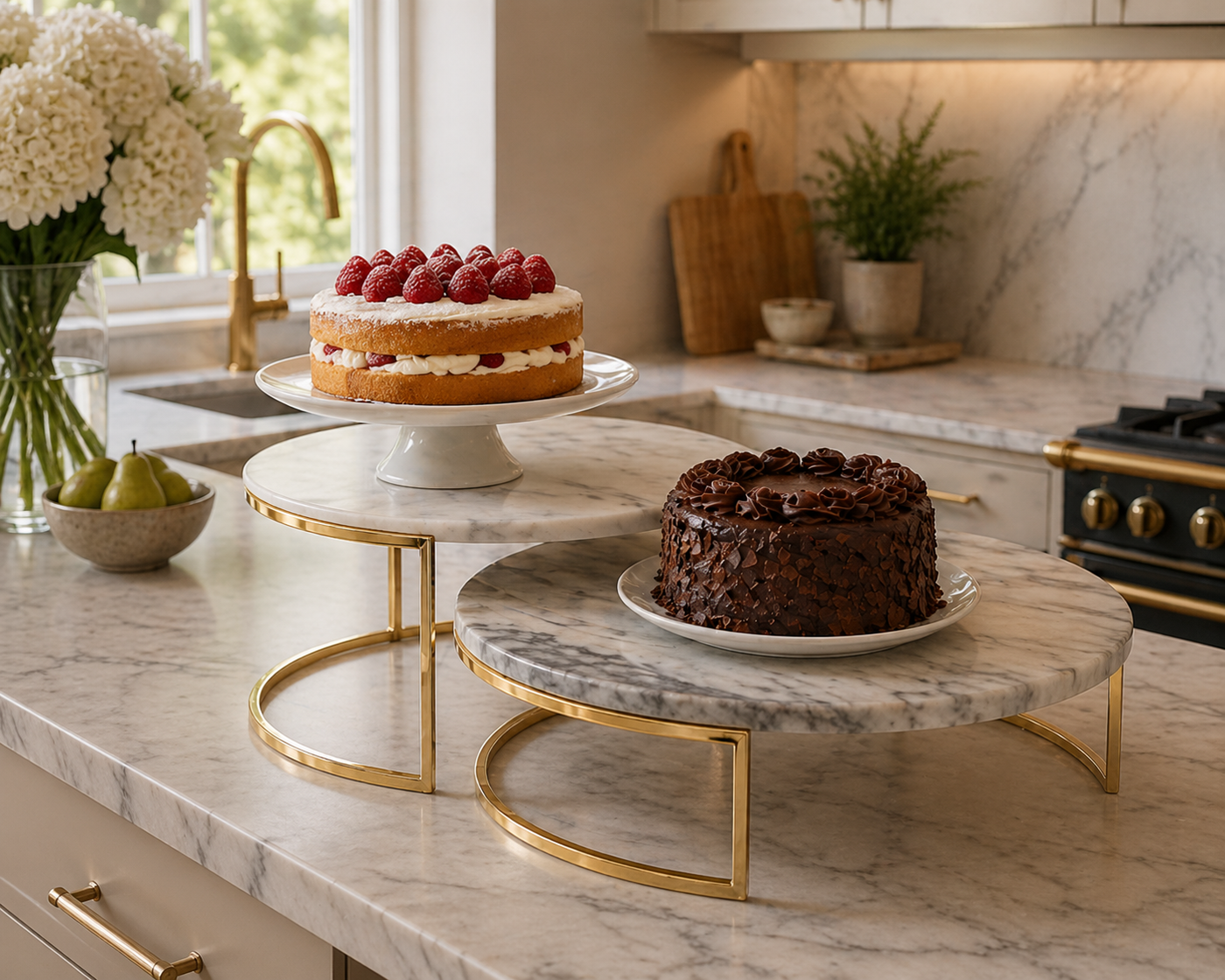 Premier Housewares Set of 2 White Marble Cake Stands - Truly Yours
