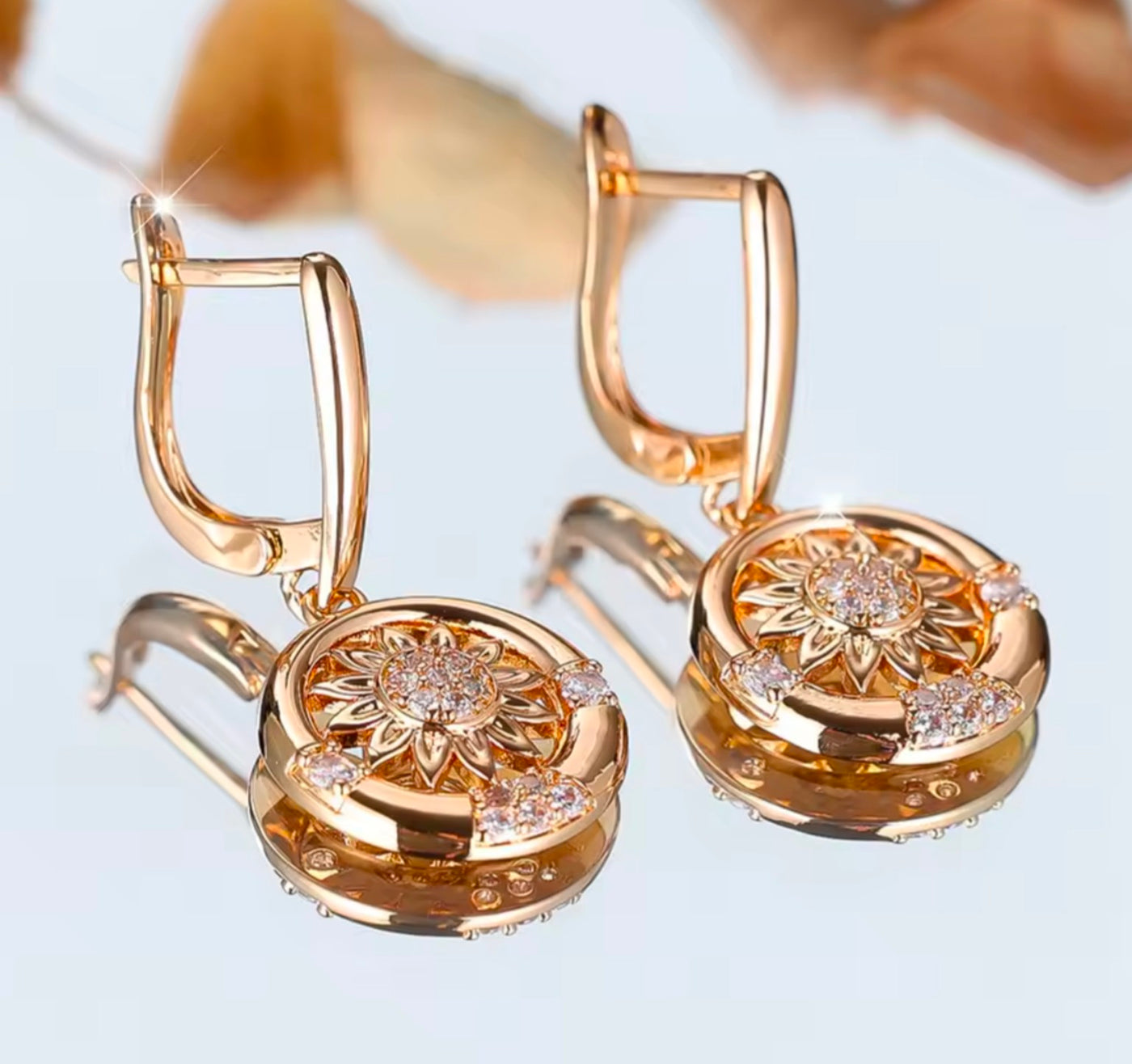 Gold Sunburst Crystal Drop Earrings – Elegant Hoop Dangle Statement Jewellery - Truly Yours