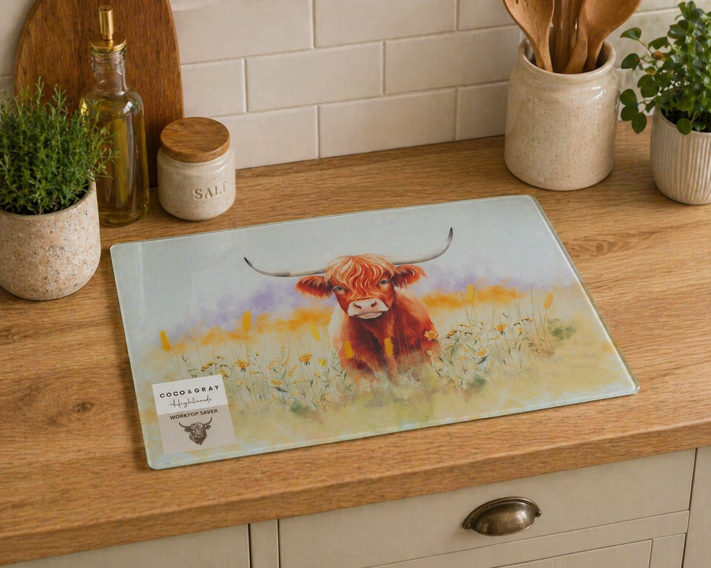 Highland Cow Glass Worktop Saver - Truly Yours