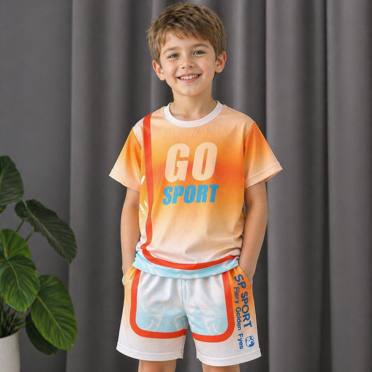 Kids' Short Sleeve Sports Outfit - Gradient Print T-Shirt & Shorts Set - Truly Yours