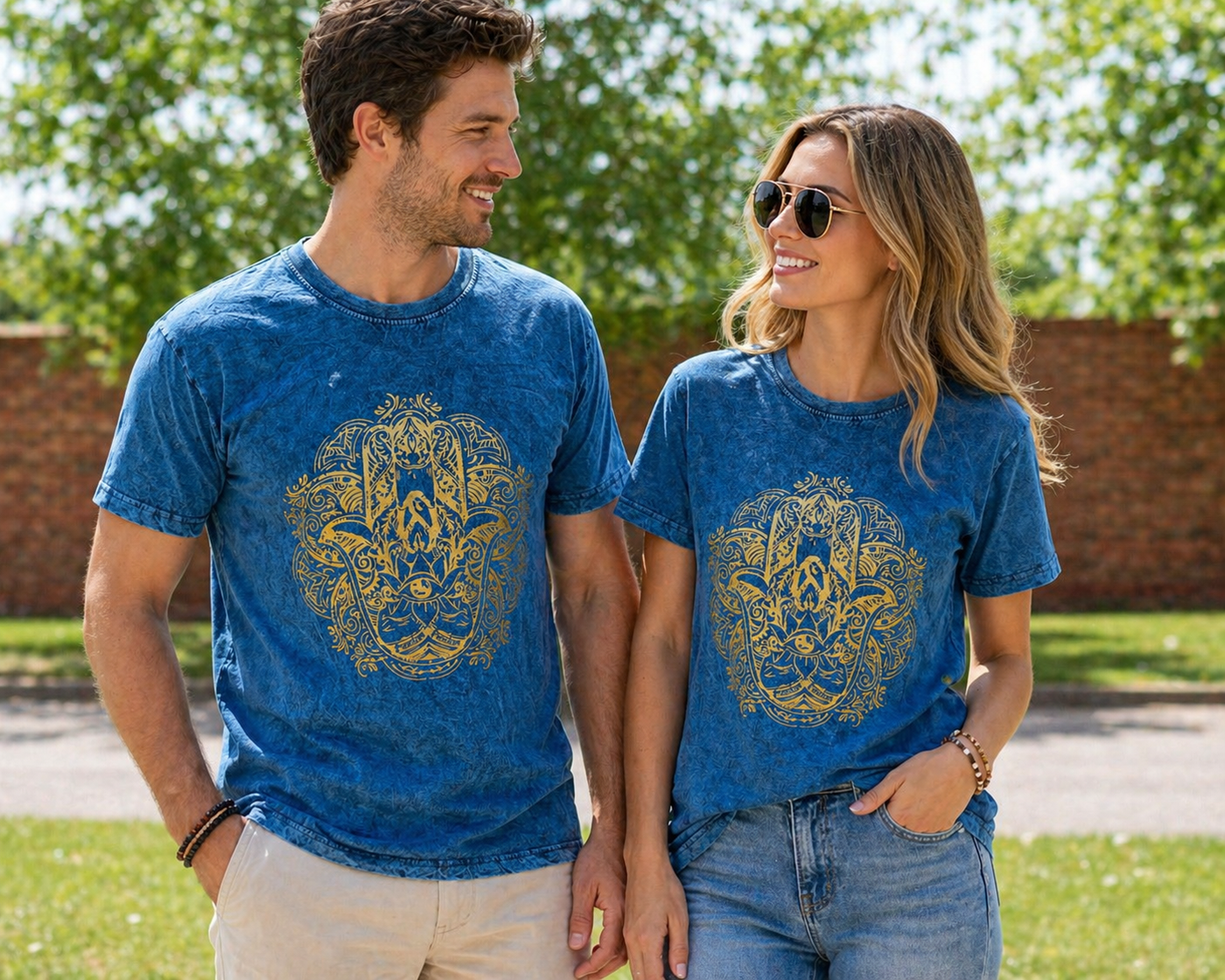 Unisex Medium Stone Washed T-Shirt - Hamsa - Blue - Truly Yours