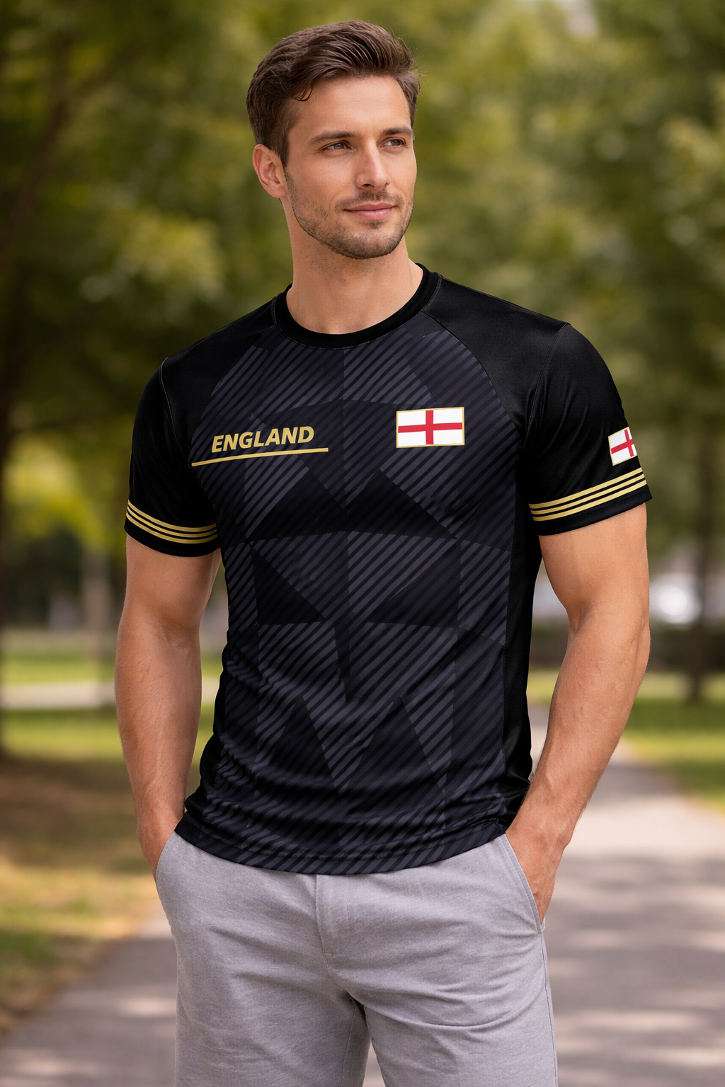 Men's England Black & Gold Sport T-Shirt - Truly Yours