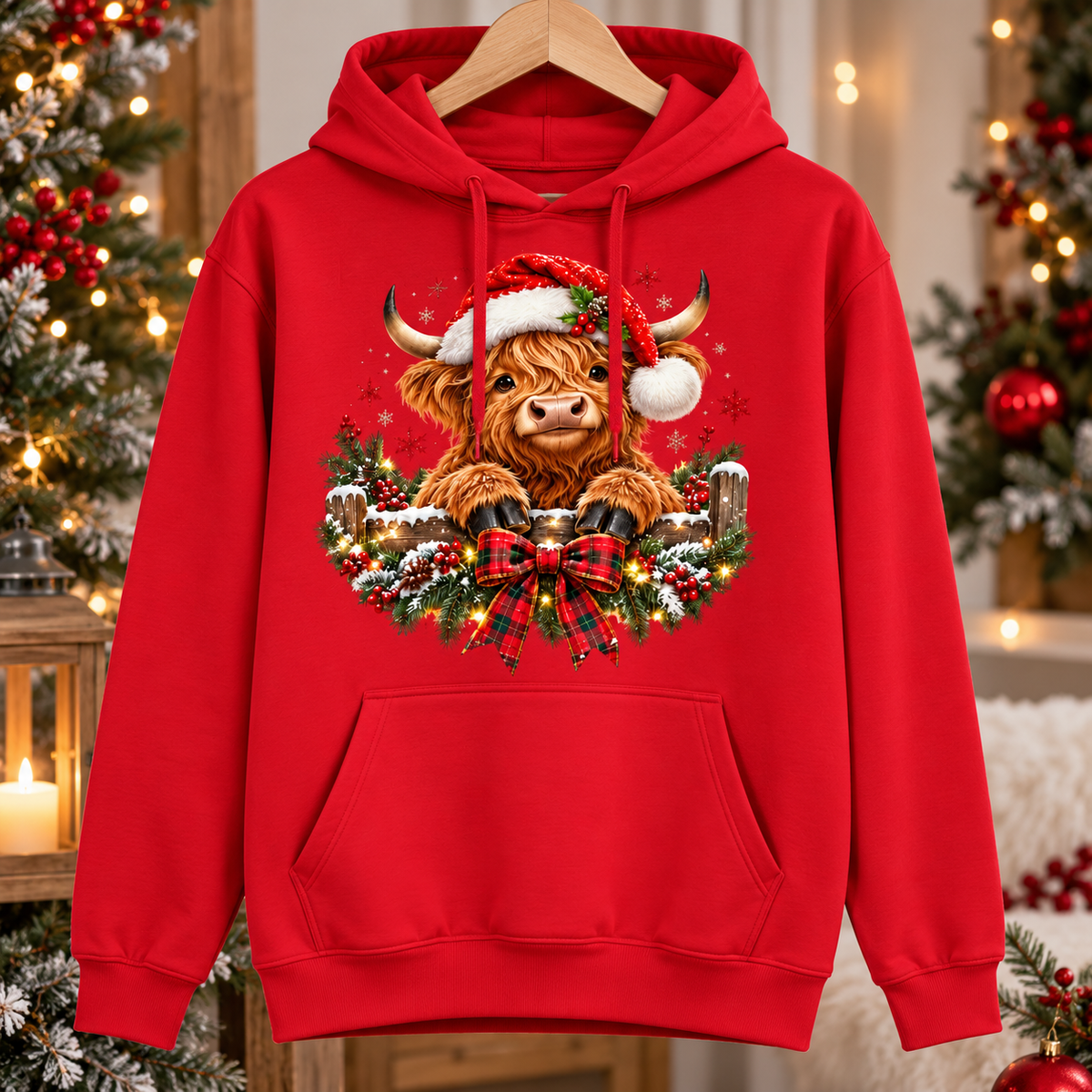 Christmas Highland Cow Hoodie
