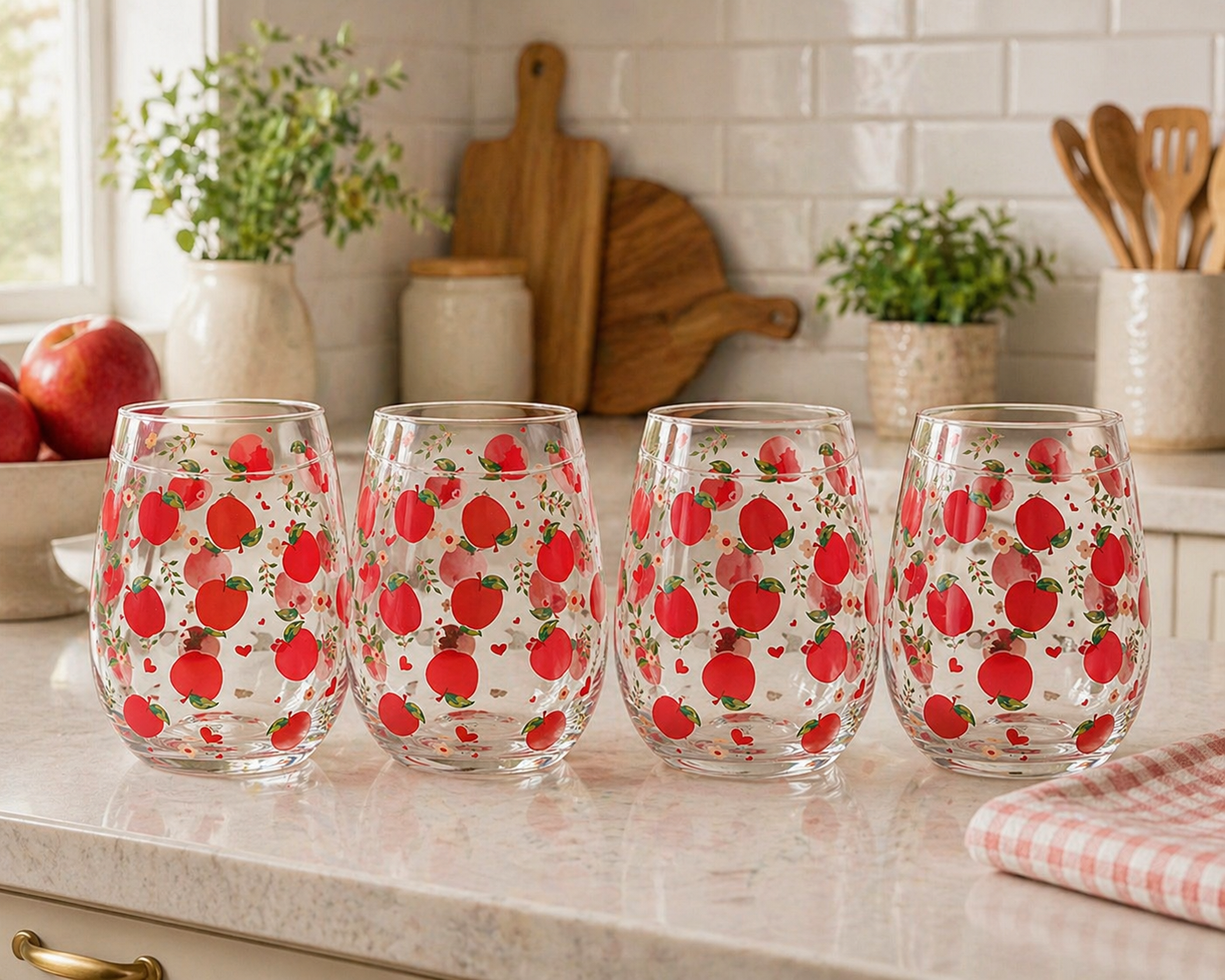 Apple Print Stemless Glass - Truly Yours