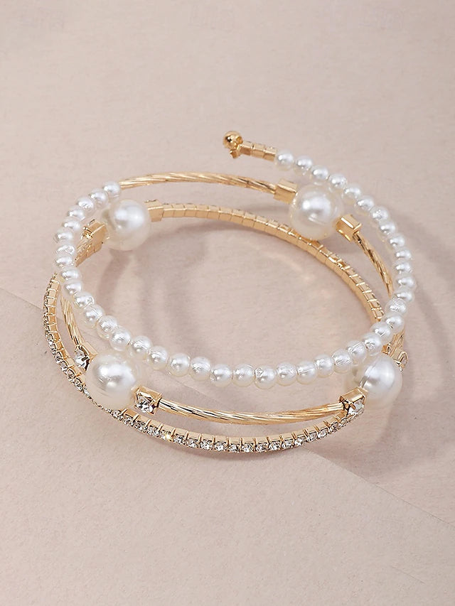 Imitation Pearl & Rhinestone Layered Bracelet - Truly Yours