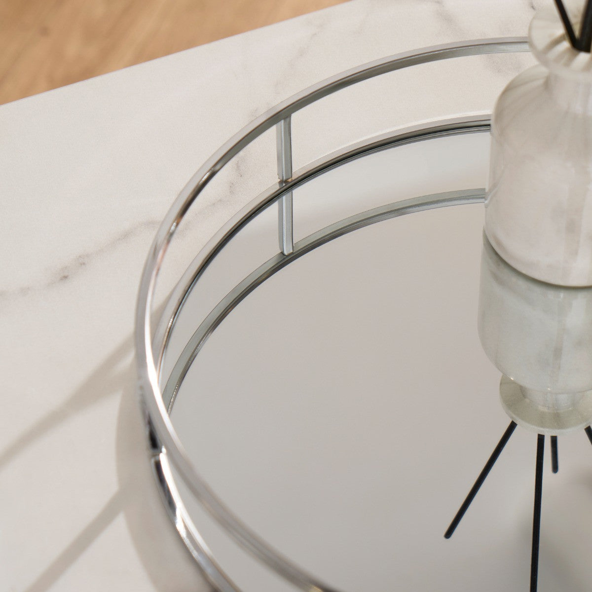 Round Mirrored Tray - Silver - Truly Yours