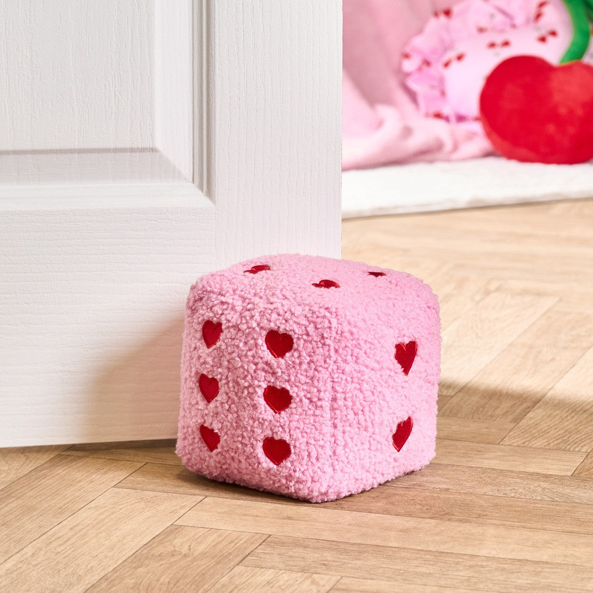 Boucle Heart Print Dice Doorstop - Pink/Red - Truly Yours