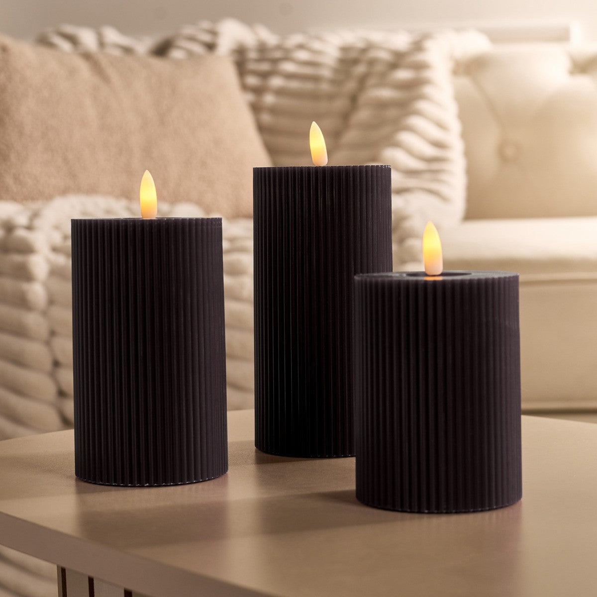 LED Ribbed Candles - 3 Pack Various Colours - Truly Yours