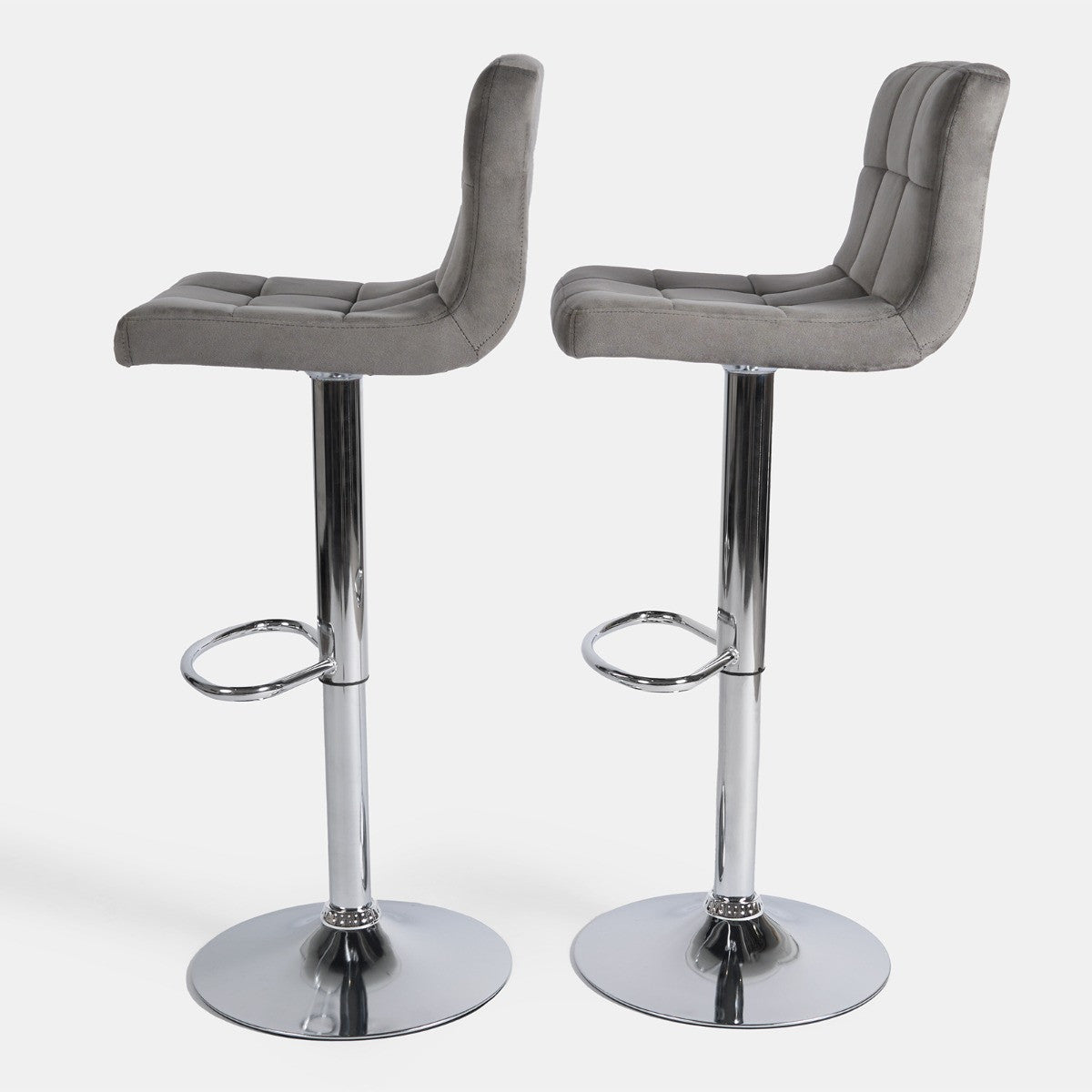 Set of 2 Adjustable Velvet Bar Stools - Grey - Truly Yours
