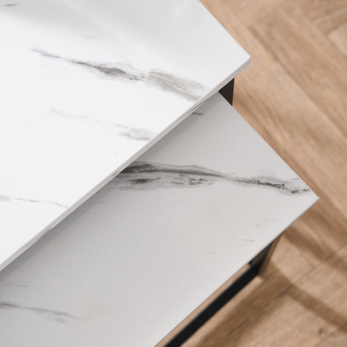 Manhattan Marble Effect Nest of 2 Square Tables - Black/White - Truly Yours