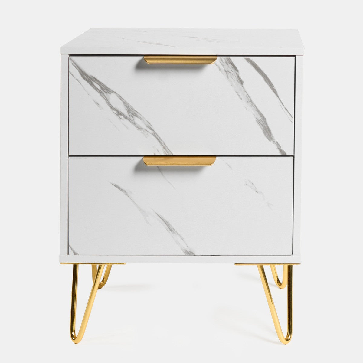 Luxery Marble Effect 2 Drawers Bedside Table - White - Truly Yours