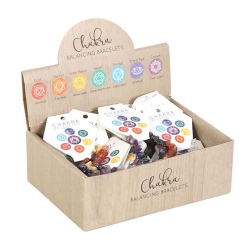 Set of 24 Chakra Crystal Chip Bracelets in Display Box - Truly Yours