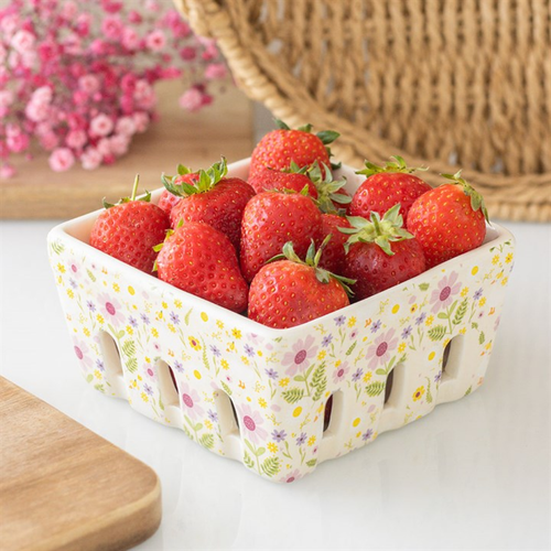 Daisy & Duck Print Ceramic Berry Basket Dish