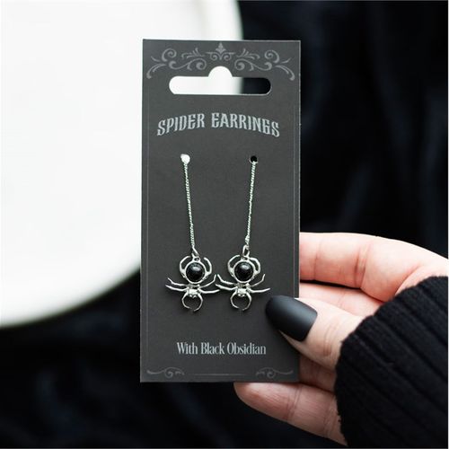 Black Obsidian Spider Threader Earrings - Truly Yours