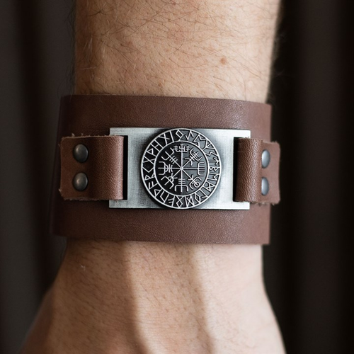 Viking Compass Leather Cuff Bracelet - Truly Yours