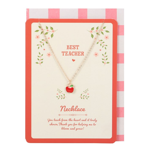 Best Teacher Apple Necklace on Greeting Card - Truly Yours