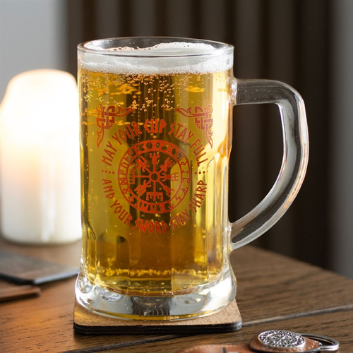 Viking Compass Glass Beer Tankard with Coaster - Truly Yours