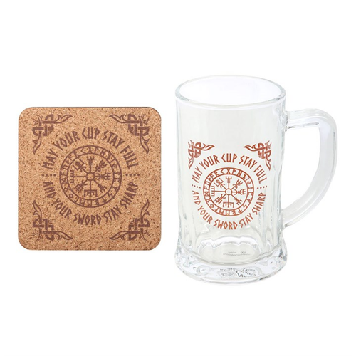 Viking Compass Glass Beer Tankard with Coaster - Truly Yours