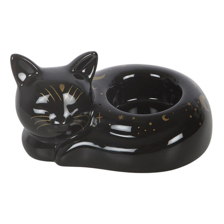 Black Cat Magick Curled Cat Tealight Holder - Truly Yours