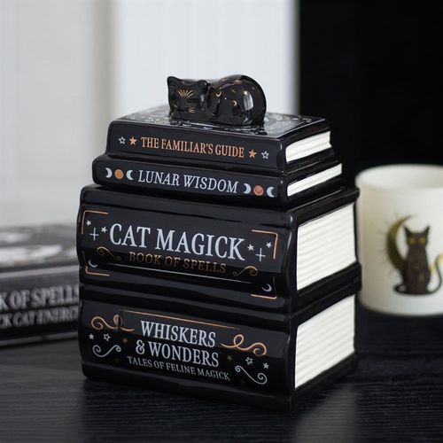 Black Cat Book Stack Oil Burner with Cat - Truly Yours