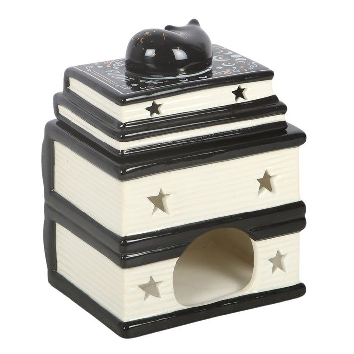 Black Cat Book Stack Oil Burner with Cat - Truly Yours