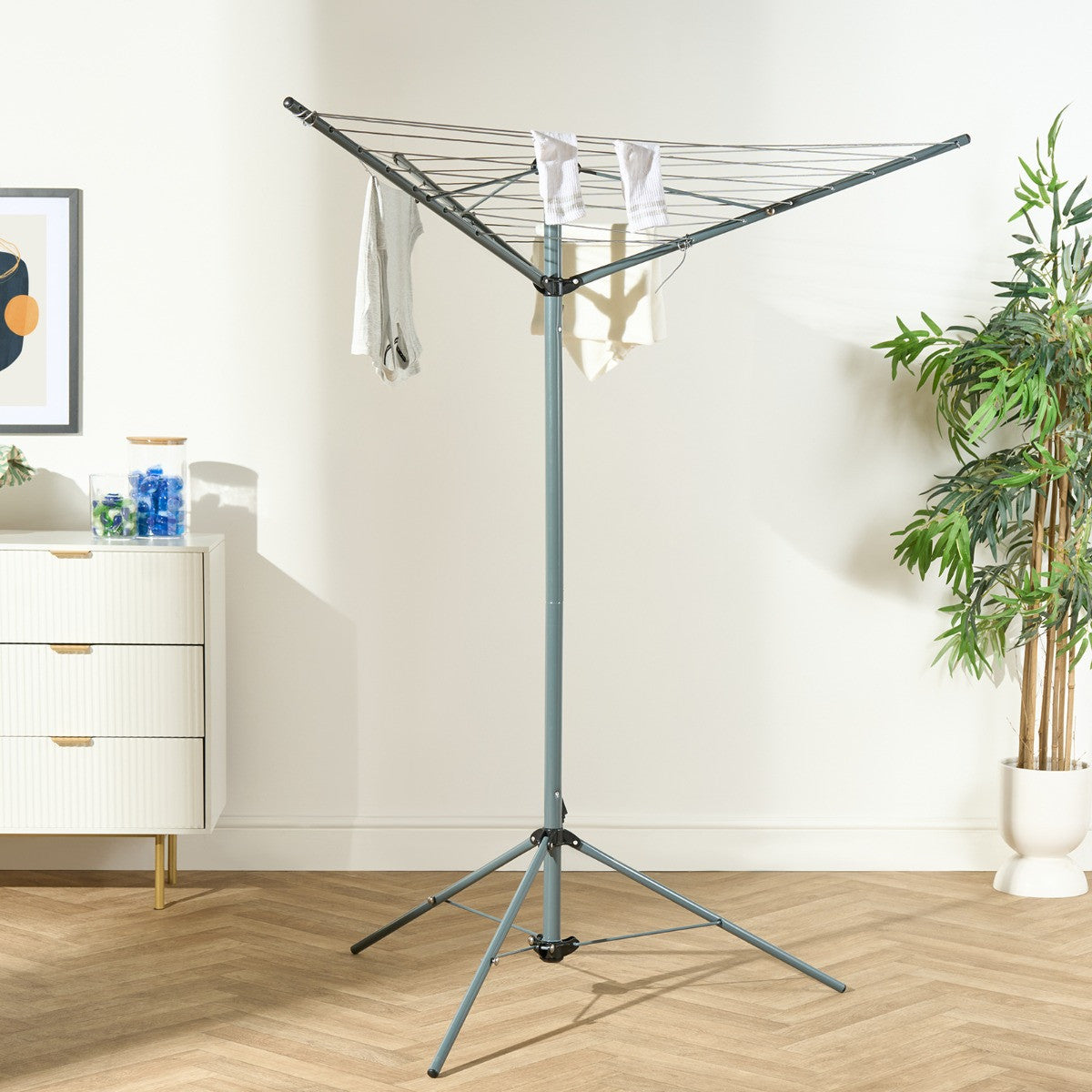 3 Arm Steel Rotary Airer With Tripod - Grey - Truly Yours