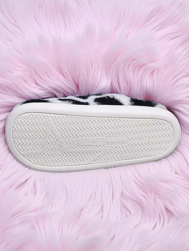 Women's Cow Print Fuzzy Slippers - Truly Yours