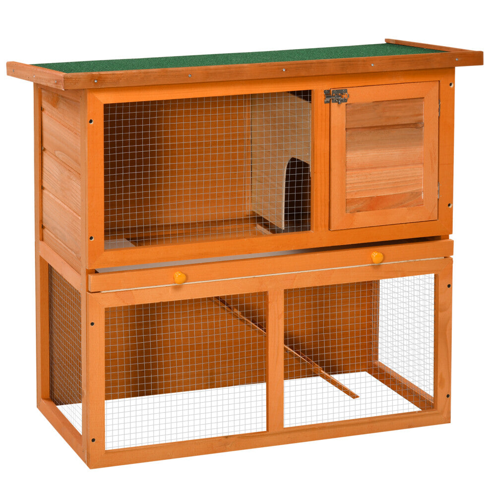 Pawhut 90cm 2 Tiers Rabbit Hutch Wooden Pet Cage Run Vintage Bunny House - Truly Yours