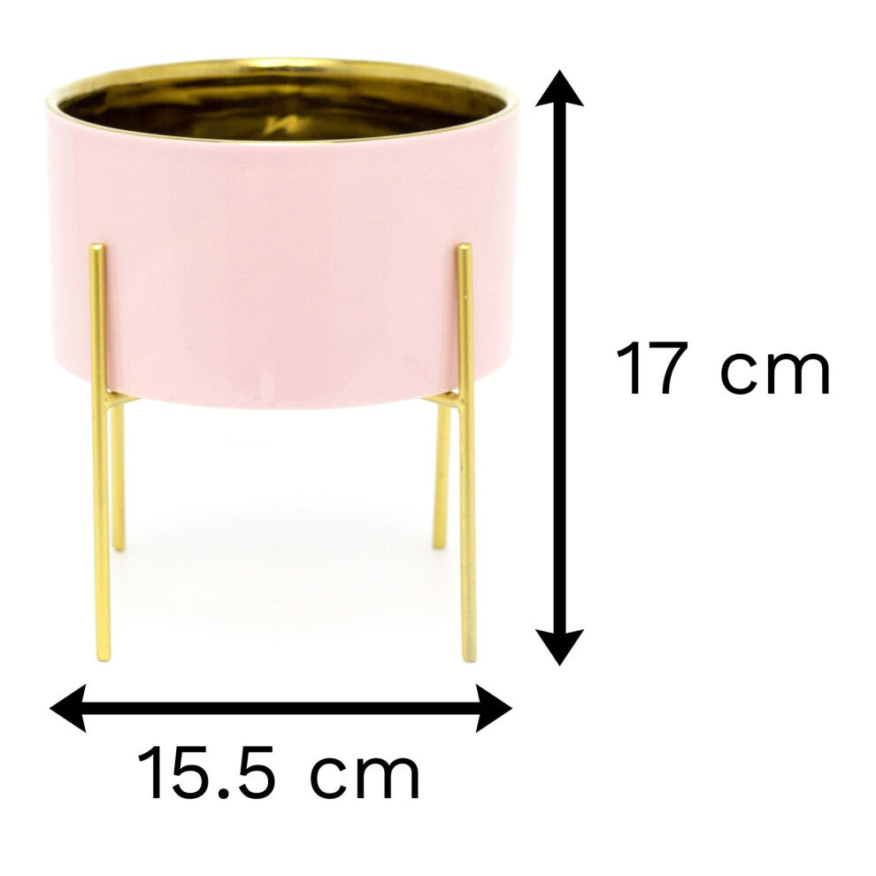 Pink And Gold Ceramic Cache Plant Pot Planter With Stand - Truly Yours