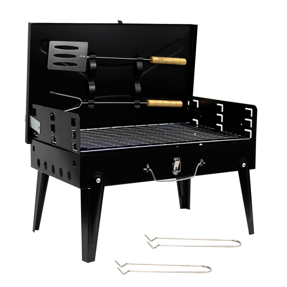 Portable Foldable Suitcase Charcoal BBQ Grill with Integrated Utensils and Carrying Handle - Truly Yours