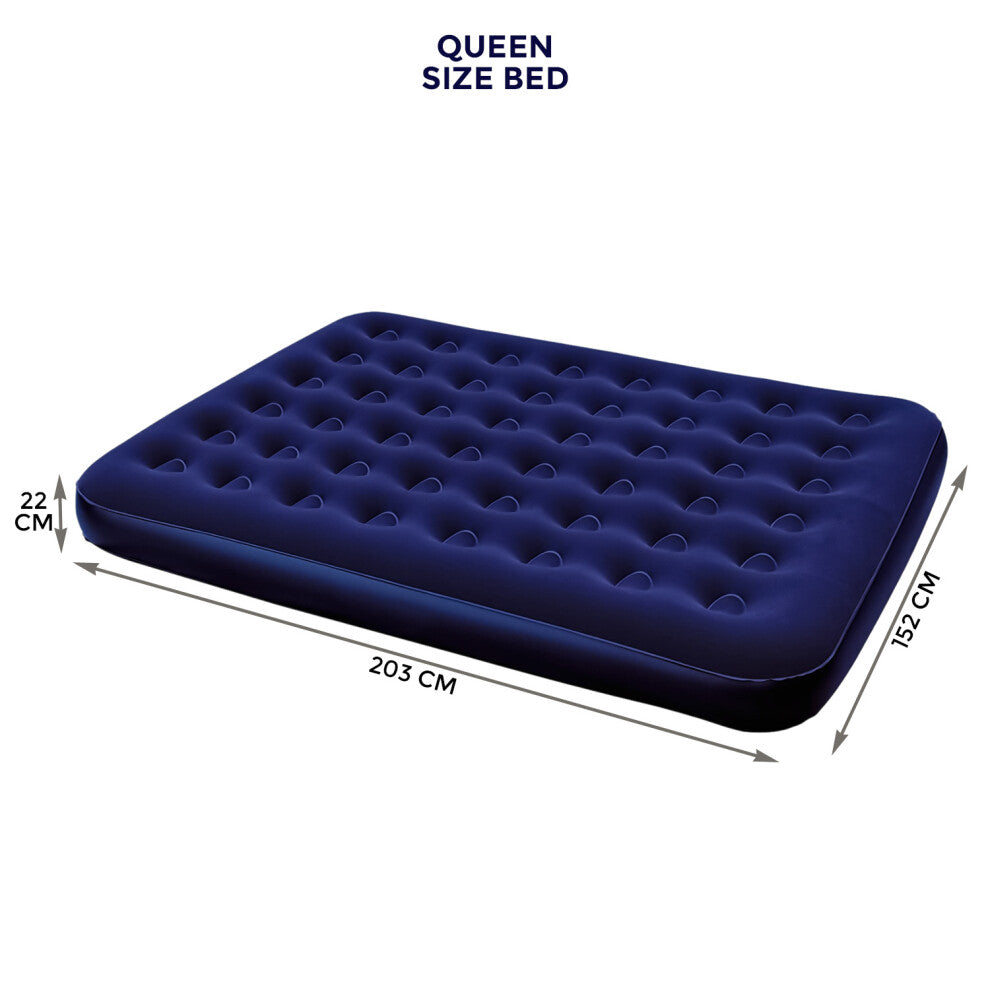 Queen Size Flocked Air Bed Mattress – Inflatable Comfort Bed 203 x 152cm Navy Blue - Truly Yours