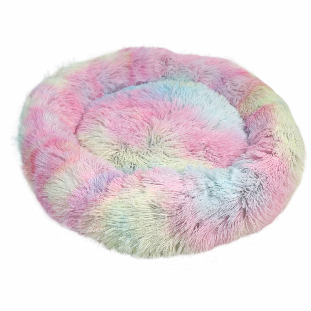 Pastel Dreams Calming Fluffy Pet Bed – Ultra Soft Rainbow Donut Cushion for Cats & Dogs - Truly Yours