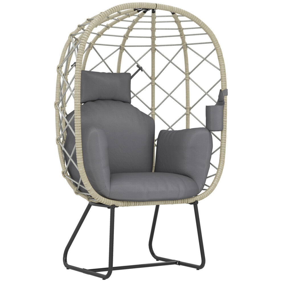 Rattan Garden Egg Chair with Thickened Cushion, Headrest, Grey - Truly Yours