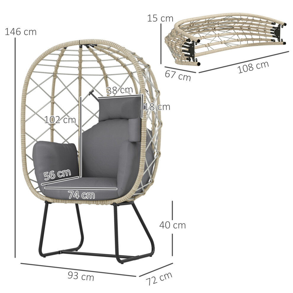 Rattan Garden Egg Chair with Thickened Cushion, Headrest, Grey - Truly Yours