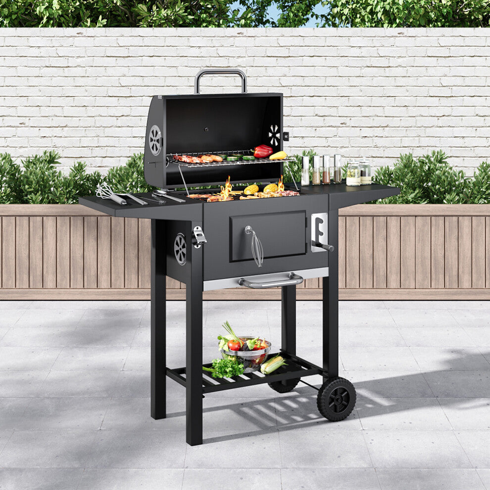 Garden Outdoor Charcoal BBQ Grill with Lid Cover Wheels and Side Tables - Truly Yours