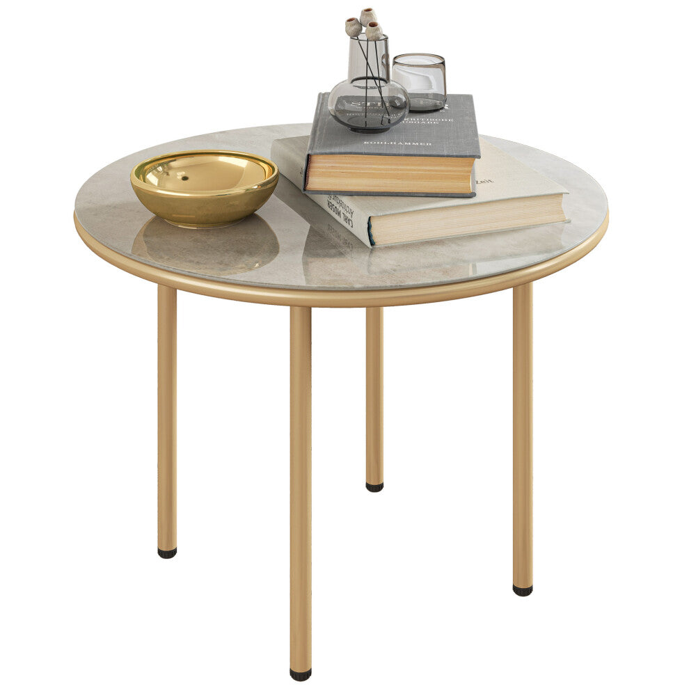 Round Small Garden Table with Faux Marble Glass Top, Beige - Truly Yours