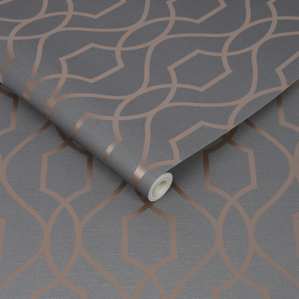 Fresco Apex Trellis Charcoal Copper Wallpaper - Truly Yours