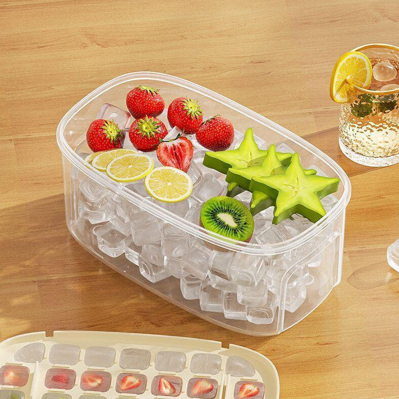 Beige Double Layer Ice Cube Mold with Lid & Ice Scoop & Storage Box 56 Grids - Truly Yours