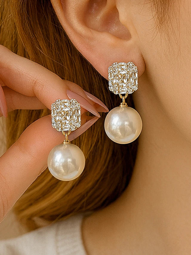 Crystal Pearl Drop Earrings – Gold Tone Statement Studs - Truly Yours