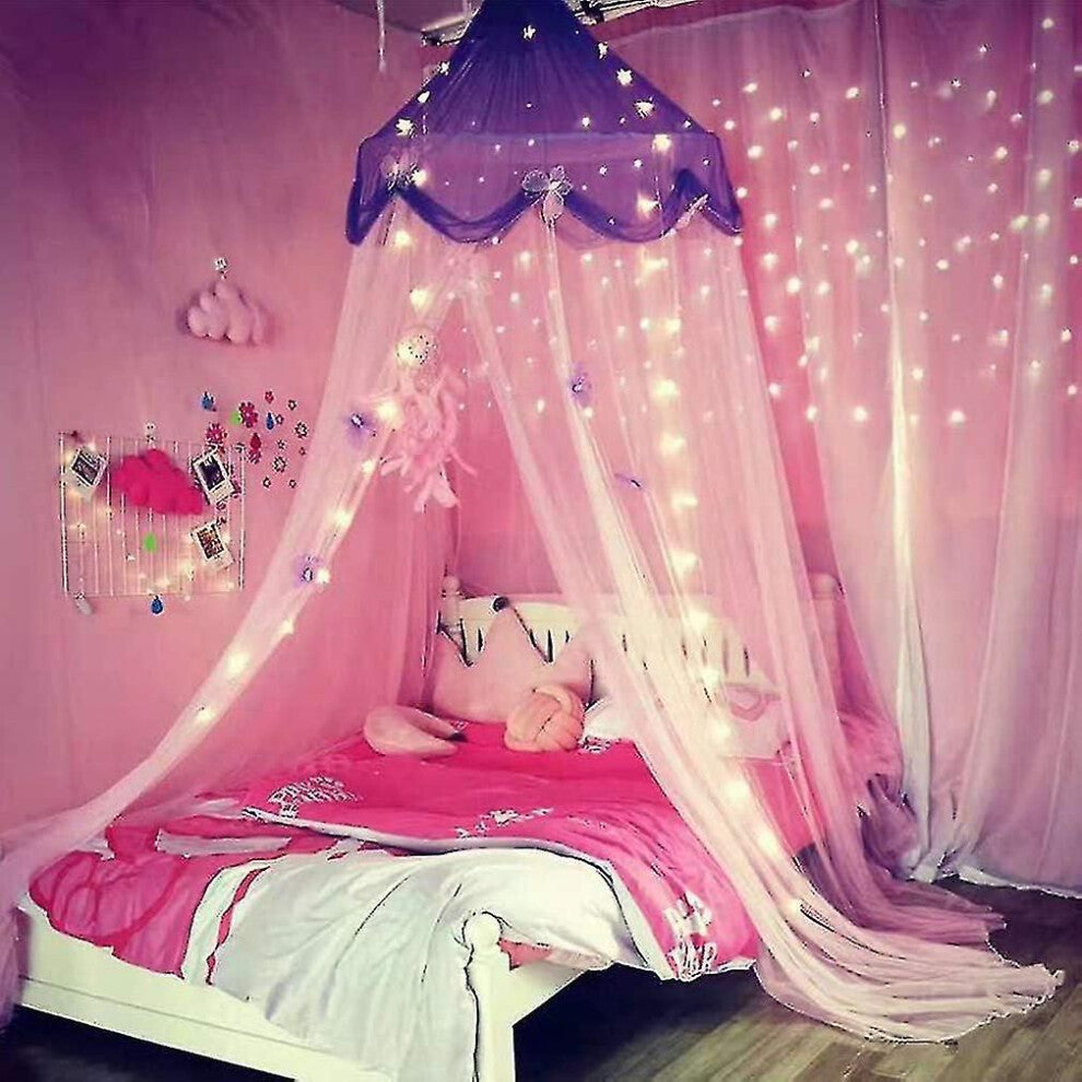 Star Bed Canopy with Fairy Lights – Dreamy Princess Canopy Curtains for Girls