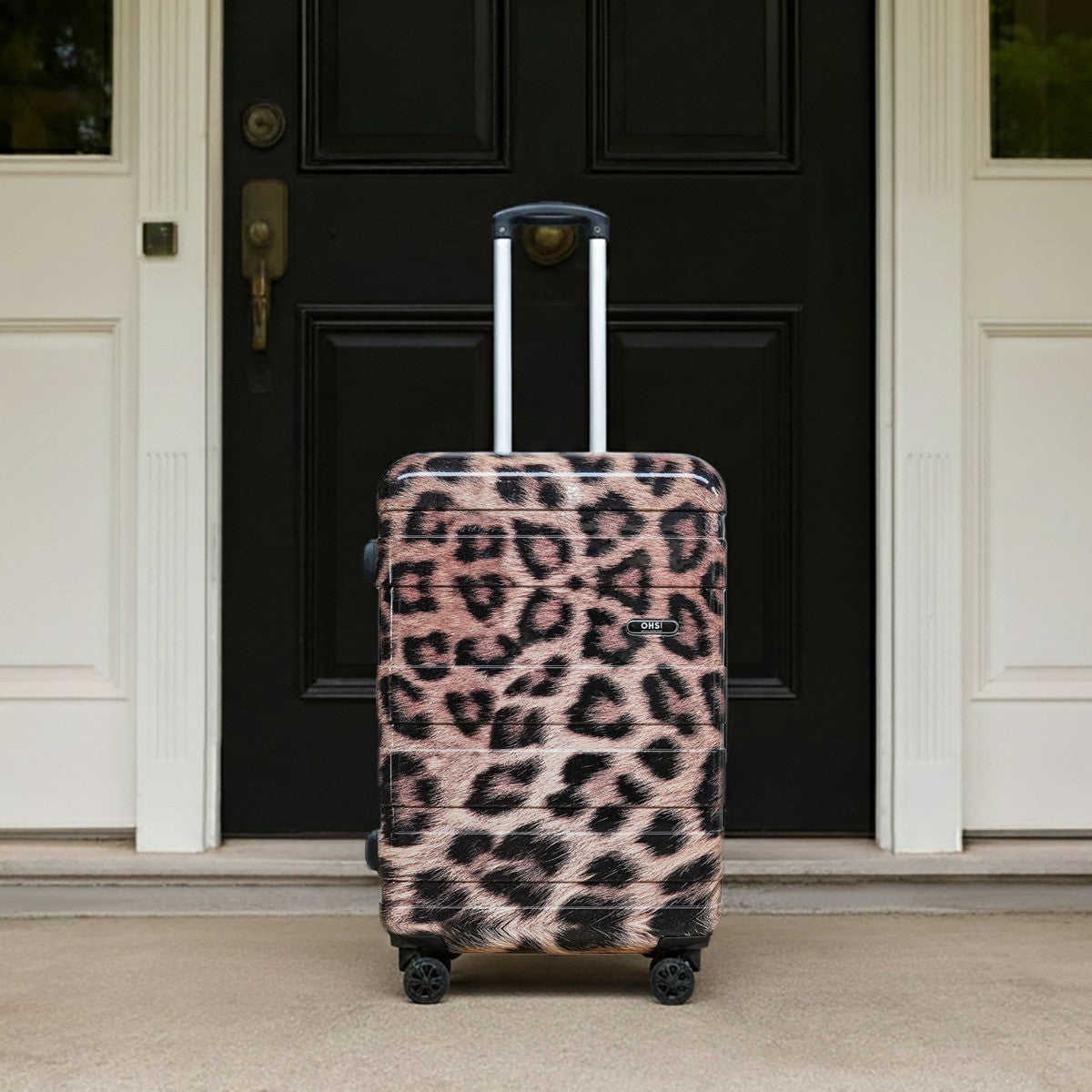 4 Wheel Leopard Print Hard Shell Suitcase, Natural - 3 Pack - Truly Yours