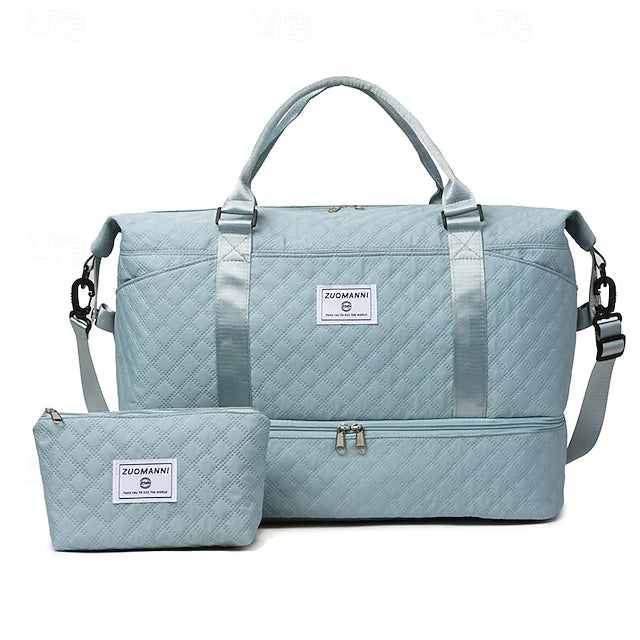 Quilted Multi-Compartment Travel & Gym Bag Set with Matching Pouch - Truly Yours