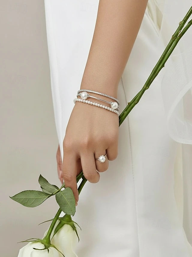 Imitation Pearl & Rhinestone Layered Bracelet - Truly Yours