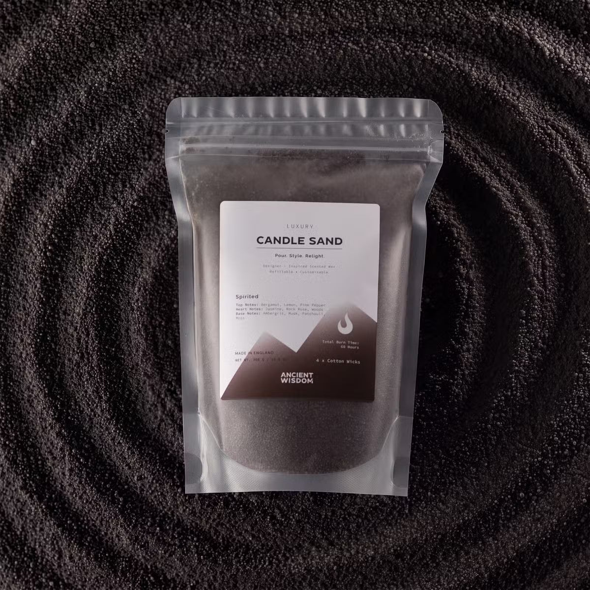 Fragranced Candle Sand - Black - Spirited - 300g