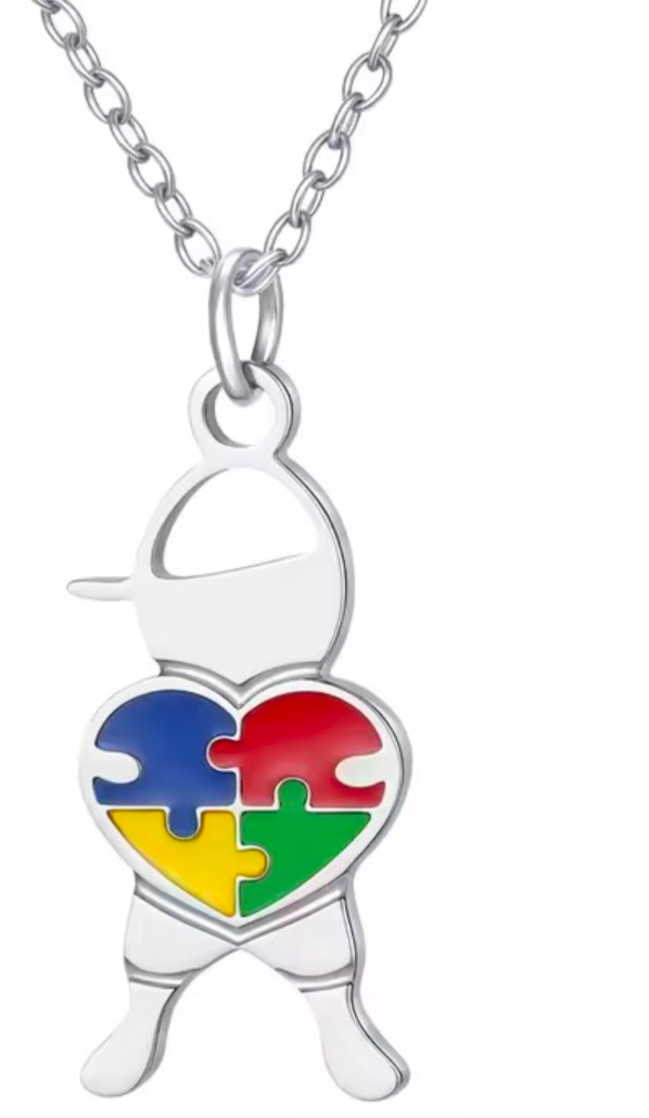 Autism Awareness Heart Pendant – Stainless Steel Necklace