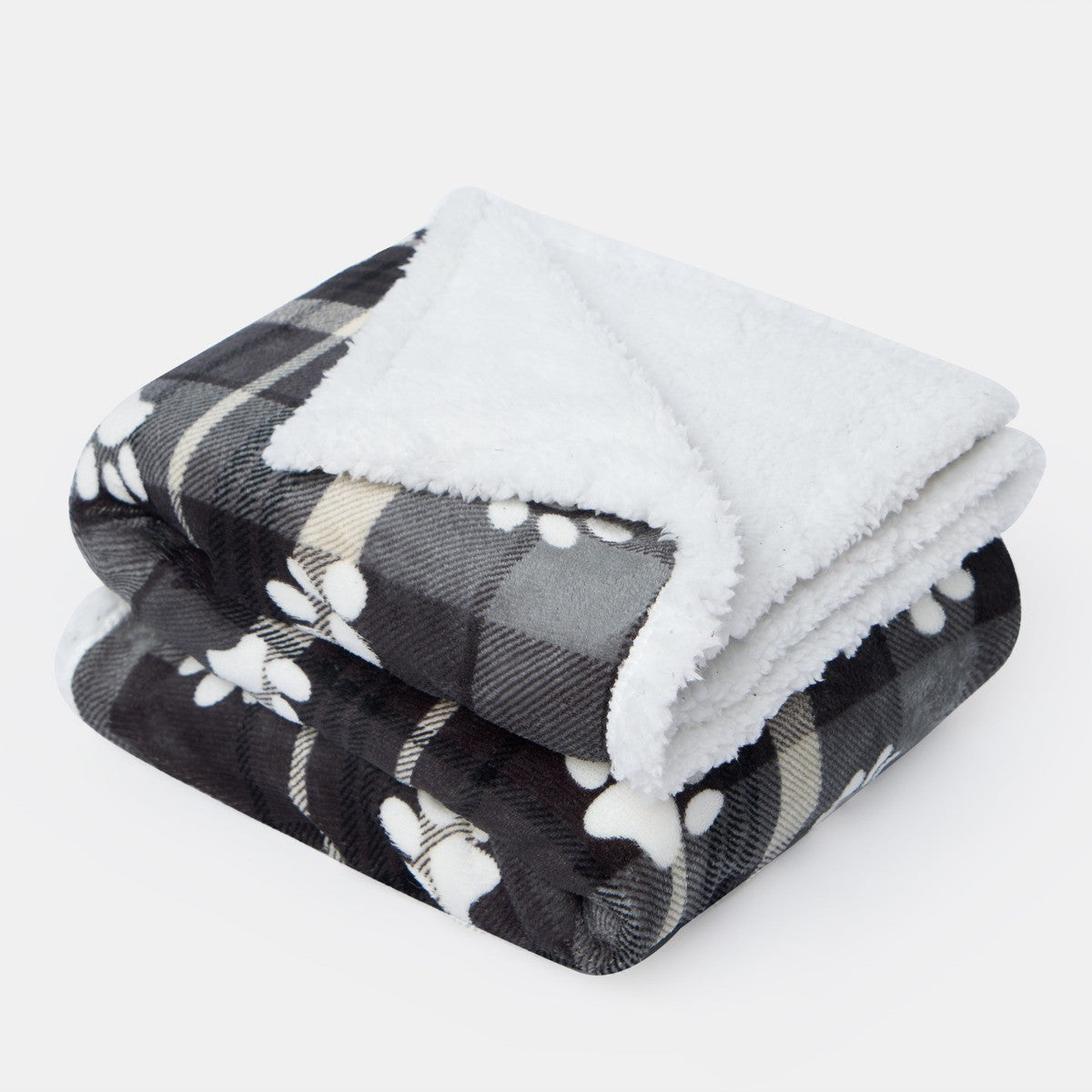 Pet Oxford Check Paw Flannel Fleece Throw - Red or Grey