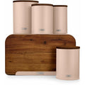Tower Scandi 5-Piece Acacia Wood Storage Set with Bread Bin, Cracker Barrel, Jars, Pink Clay - Truly Yours