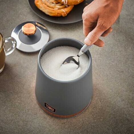 Tower T826131GRY Cavaletto Set of 3 Storage Canisters for Tea/Coffee/Sugar, Steel, Grey and Rose Gold - Truly Yours